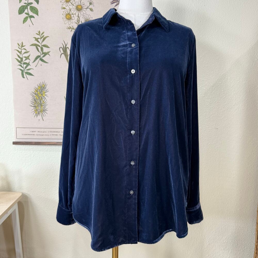 Gap Navy Long Sleeve Velvet Shirt NWT Classic Dark Romantic Witchy Celestial M
